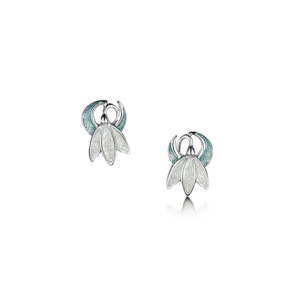Sheila Fleet Sterling Silver and Enamel Snowdrop Earrings