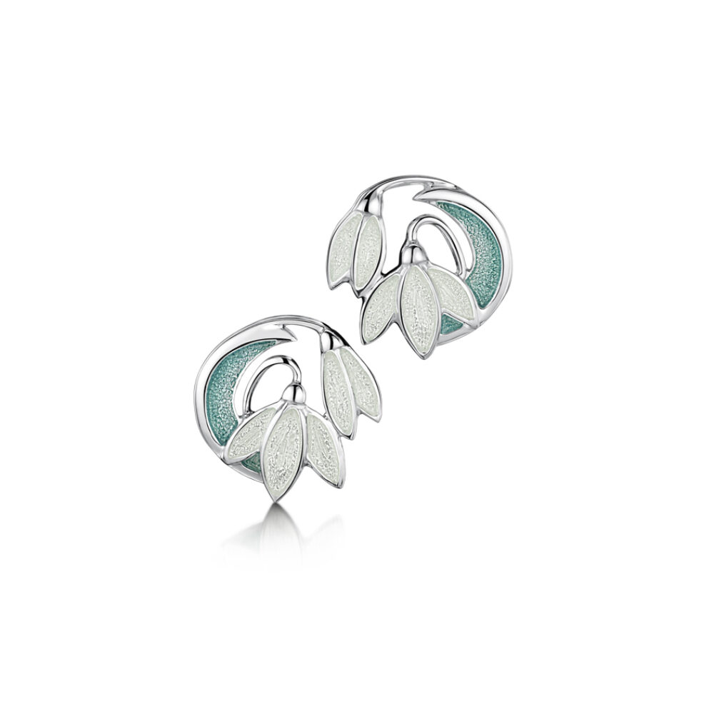 Sheila Fleet Sterling Silver and Enamel Snowdrop Earrings