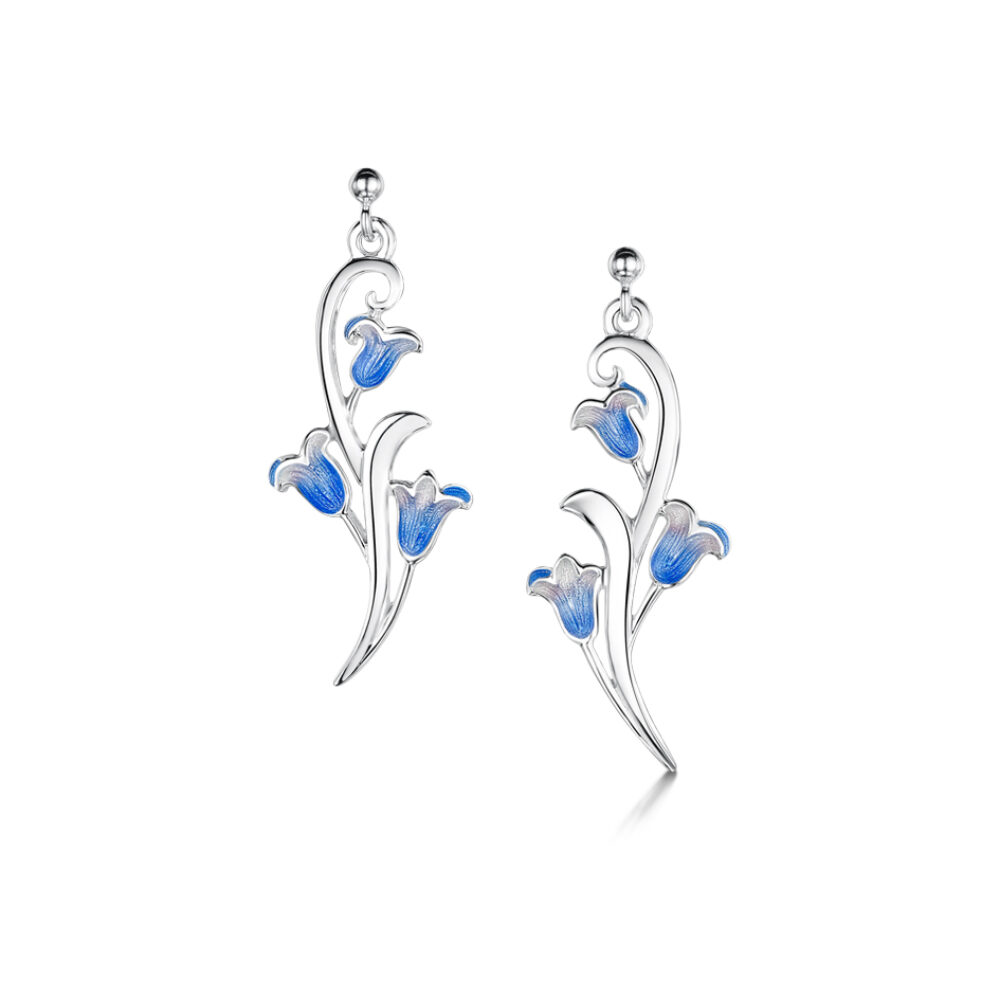 Sheila Fleet Sterling Silver and Enamel Bluebell Earrings