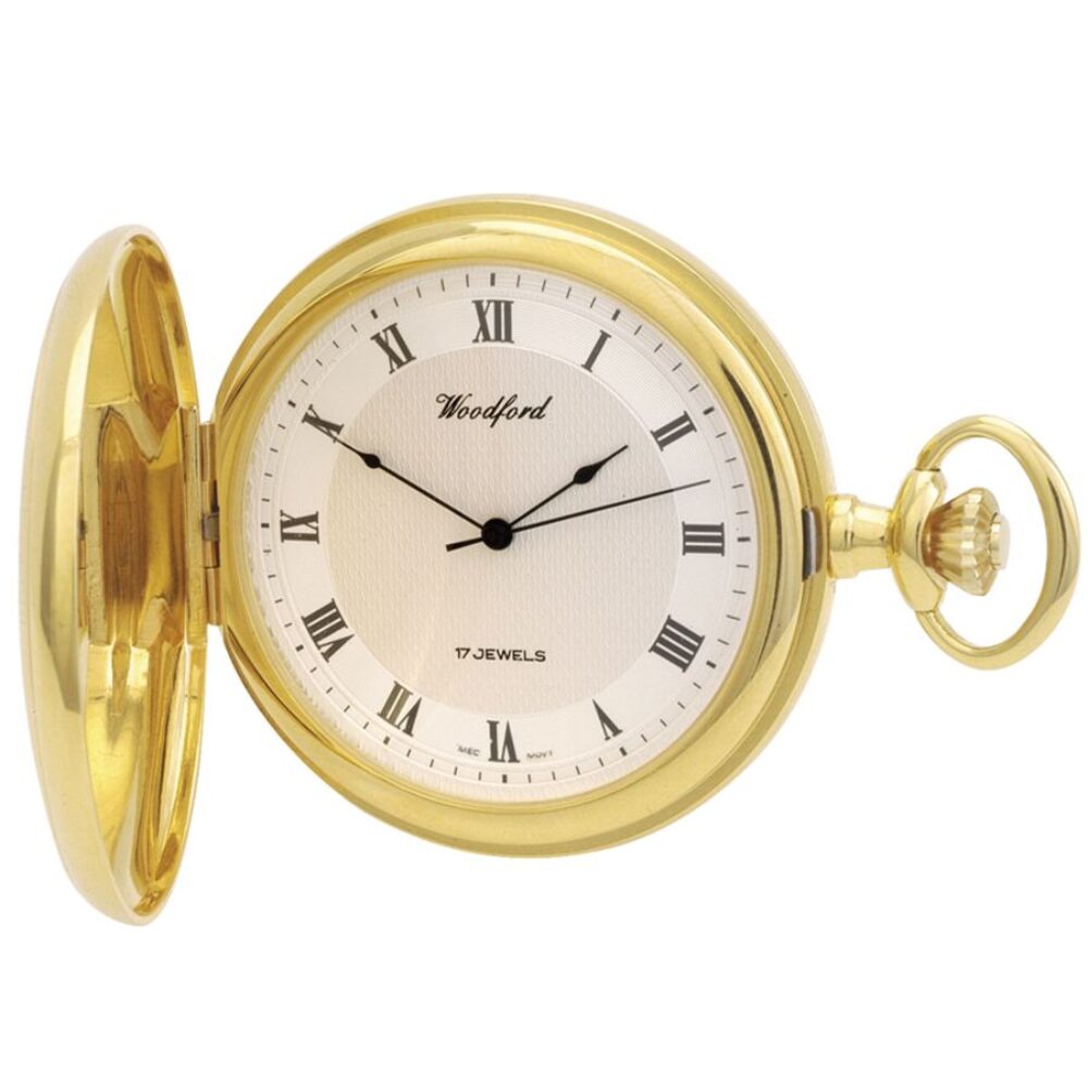Gold Plated Full Hunter Jewel Lever Woodford Pocket Watch