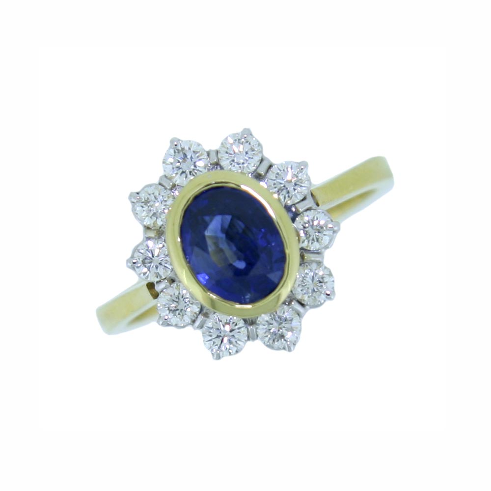 Sapphire and Diamond Cluster Ring, 18ct Yellow Gold Mount