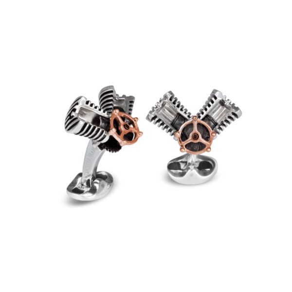 Silver and Rose Gold Deakin & Francis Piston Engine Cufflinks