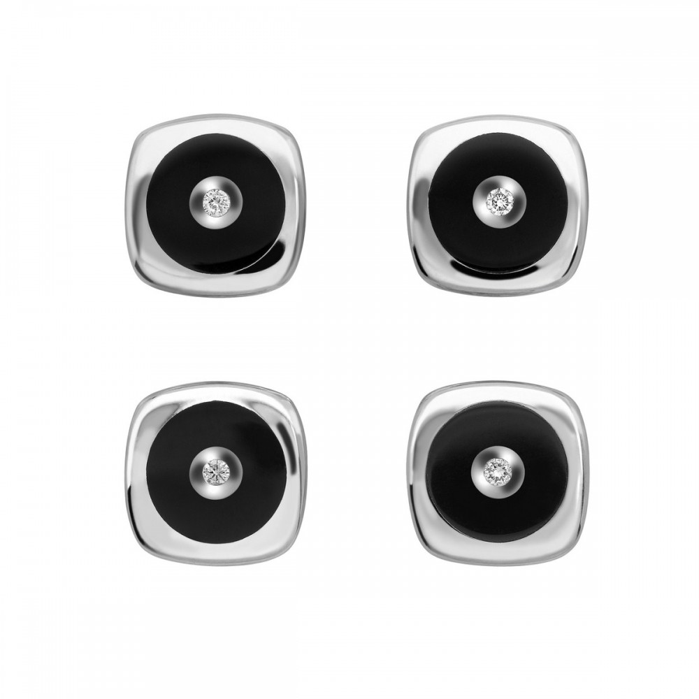 Silver and Black Onyx Deakin & Francis Diamond Dress Studs