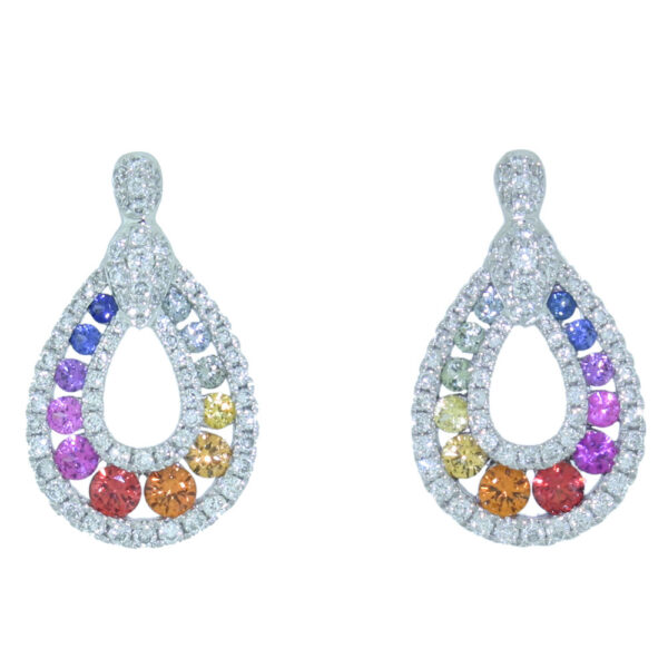 Multi-coloured Sapphire and Diamond earrings, 18ct white gold mounts