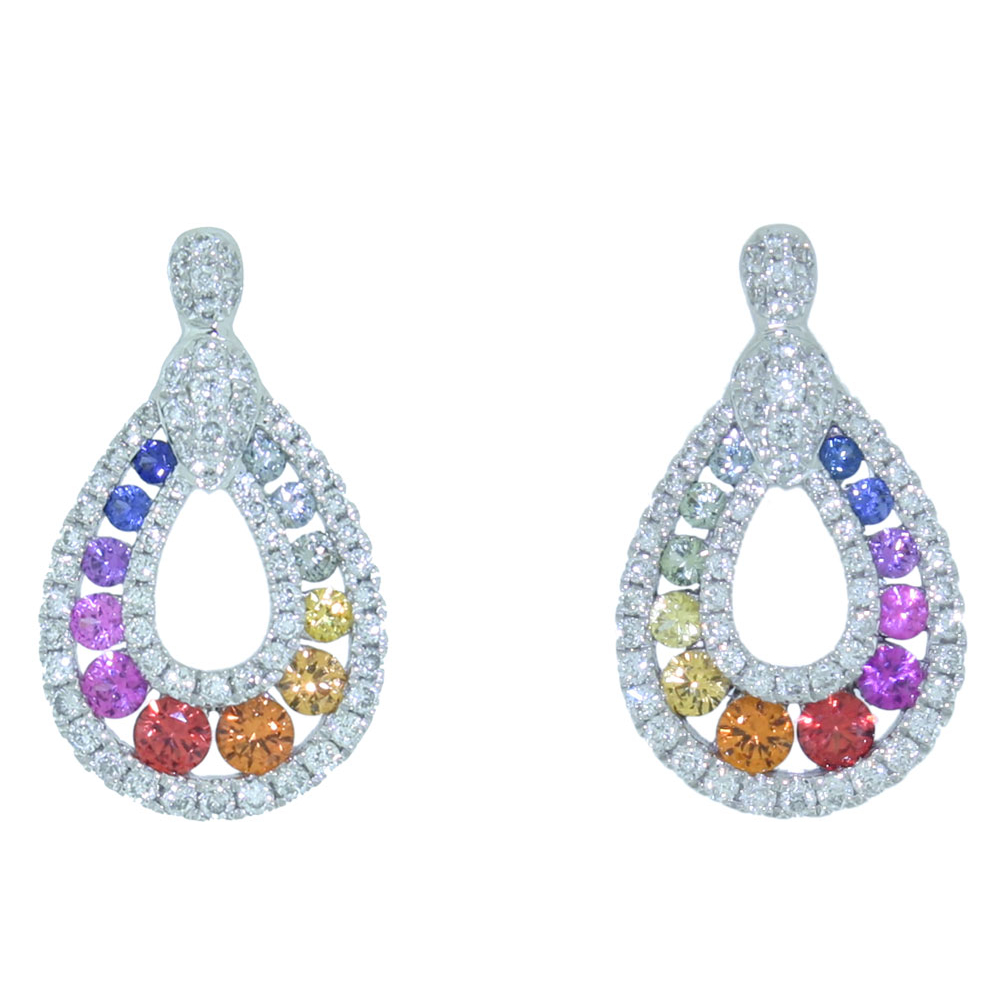 Multi-coloured Sapphire and Diamond earrings, 18ct white gold mounts