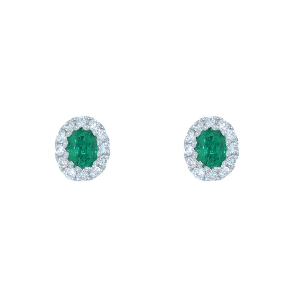 Emerald and Diamond Cluster Earrings, 18ct white gold mounts