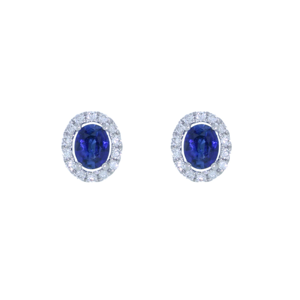 Sapphire and Diamond Cluster Earrings, 18ct white gold mounts