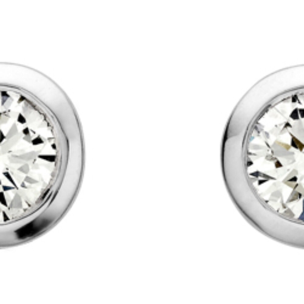 Diamond Single Stone Solitaire Earrings 0.80ct, 18ct White Gold Rub Over Mounts