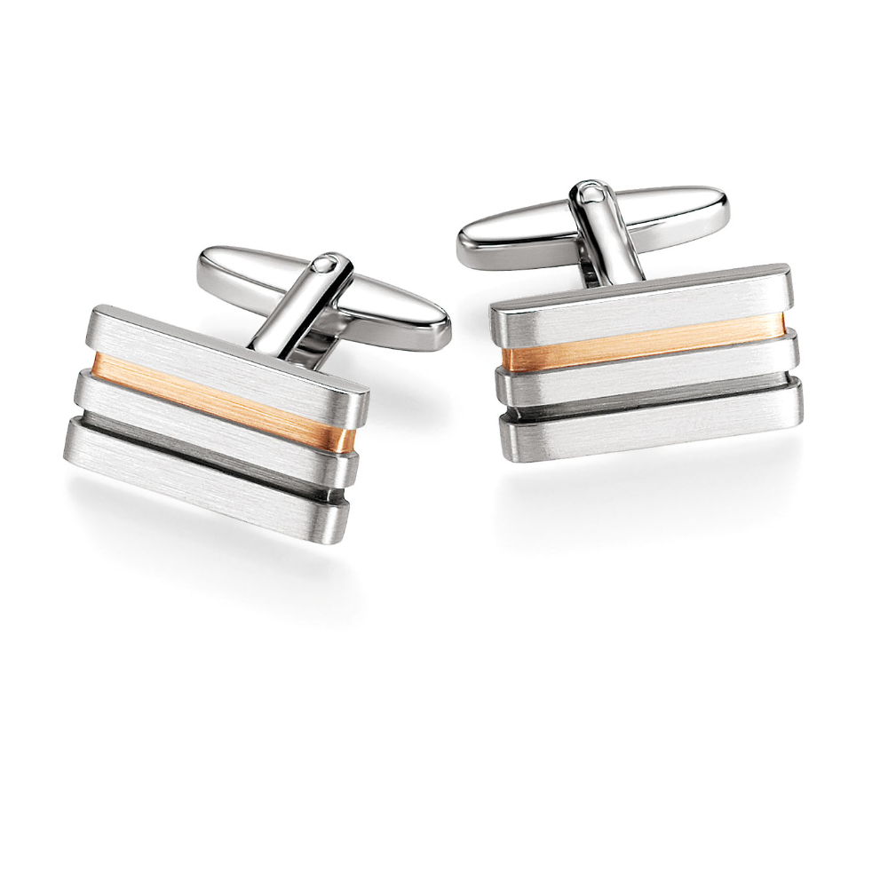 Sterling Silver, Rose gold and black Swivel cufflinks