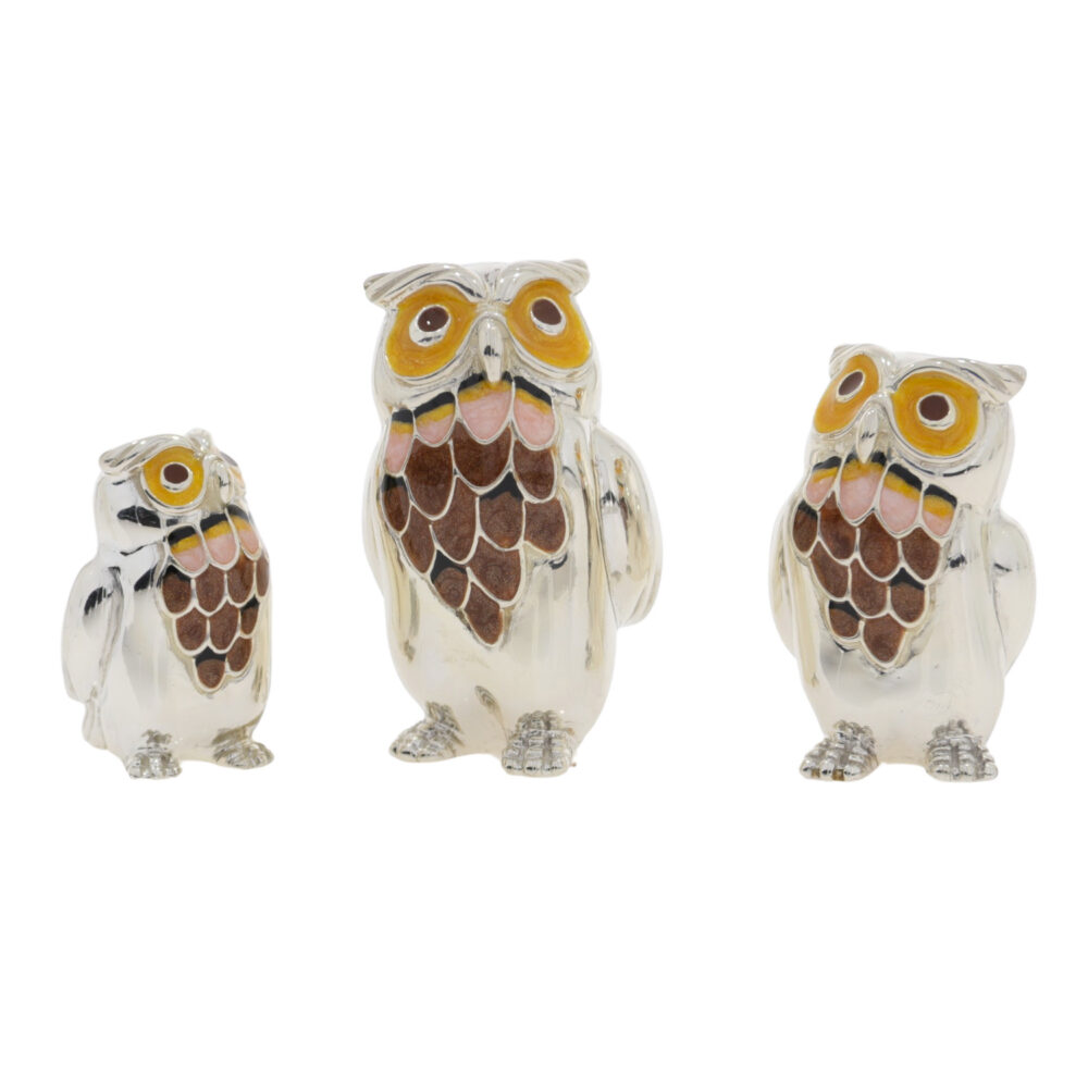 Saturno Sterling Silver and Enamel Owl Ornaments