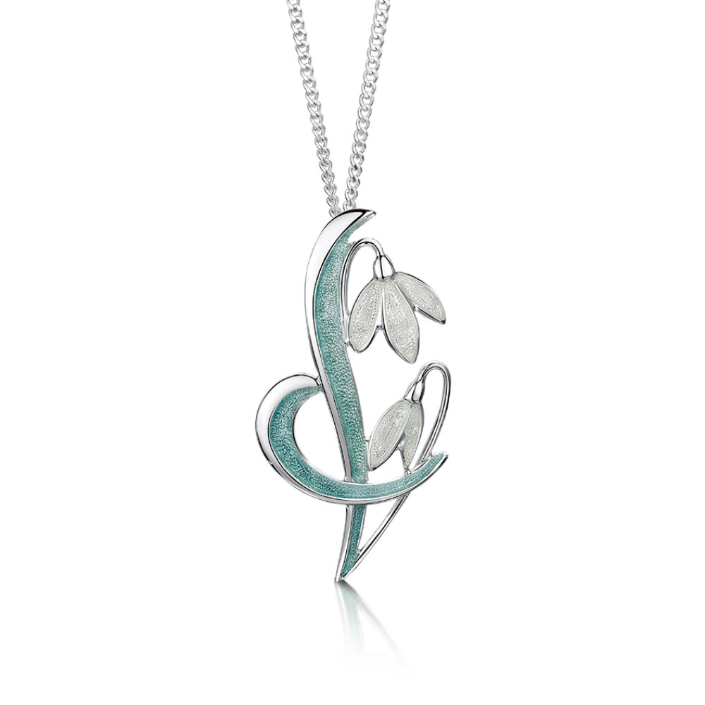 Sheila Fleet Sterling Silver and Enamel Snowdrop Pendant