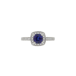 A112.4 Sapphire and diamond halo cluster ring