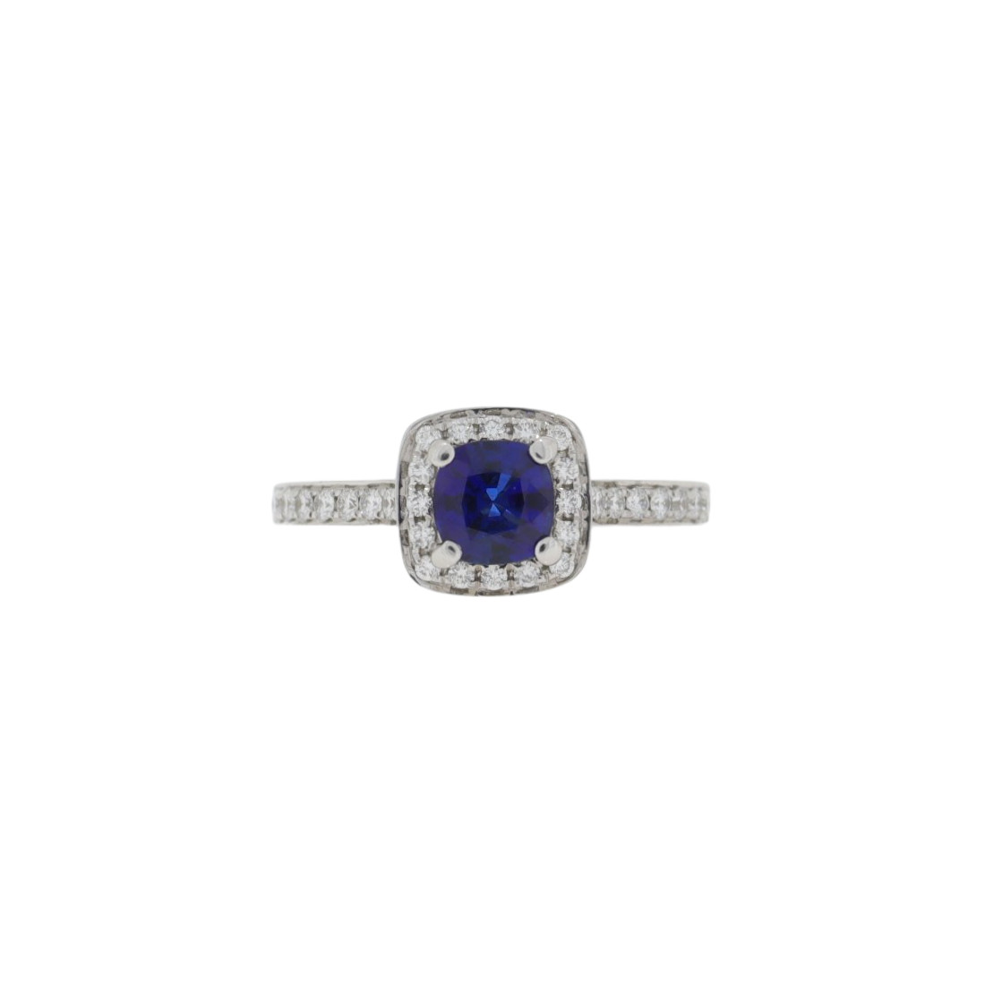 A112.4 Sapphire and diamond halo cluster ring