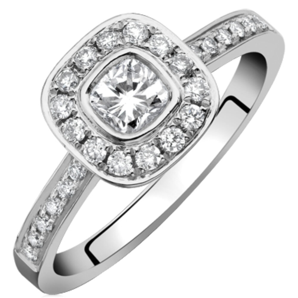 Diamond Cushion cut Vintage Style Halo cluster ring, Platinum mount