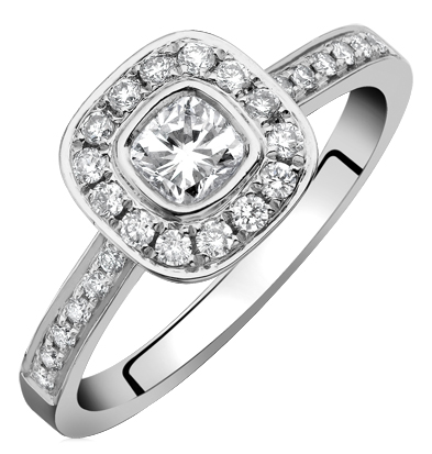 Diamond Cushion cut Vintage Style Halo cluster ring, Platinum mount