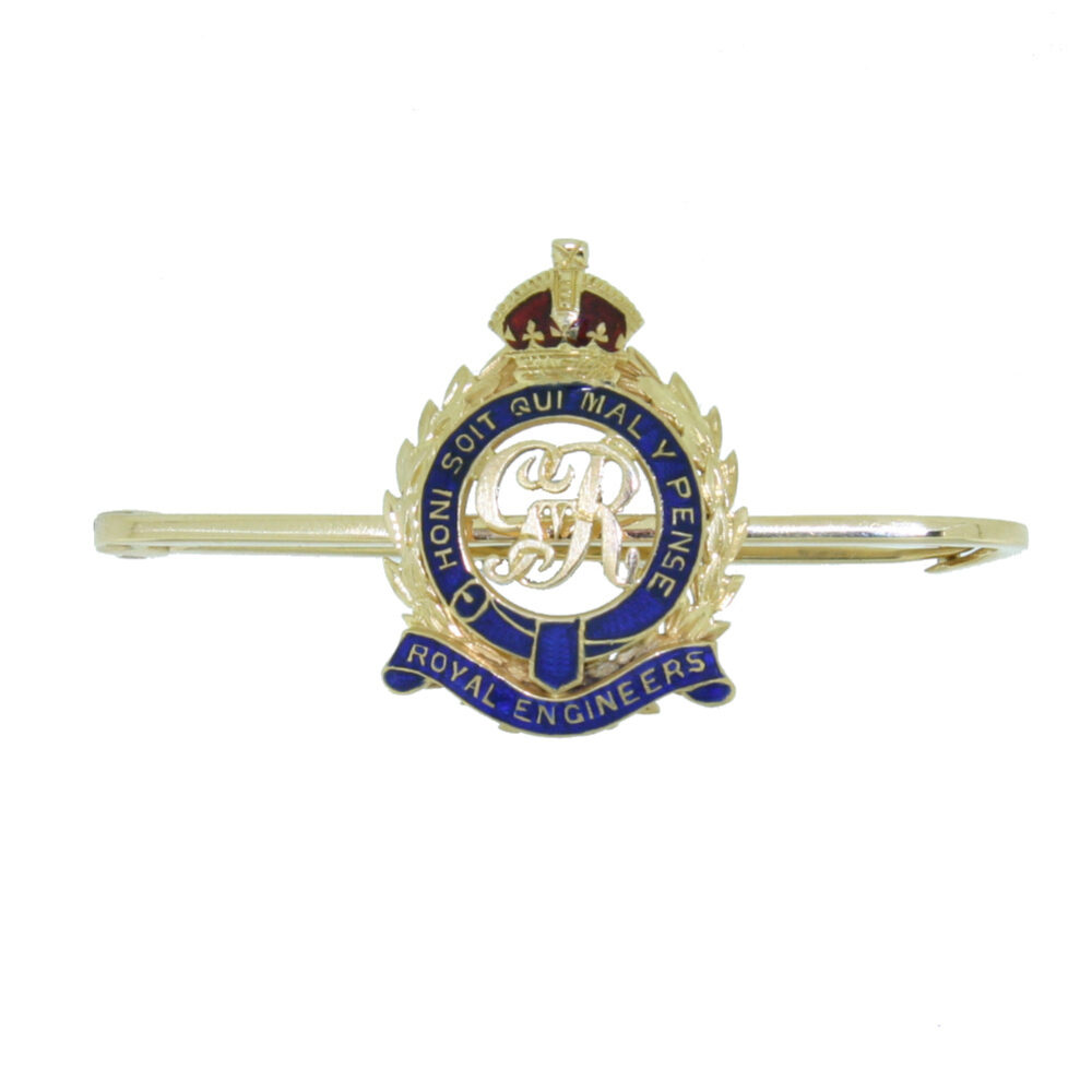 Royal Engineers Regimental Bar Brooch, 15ct gold and enamel