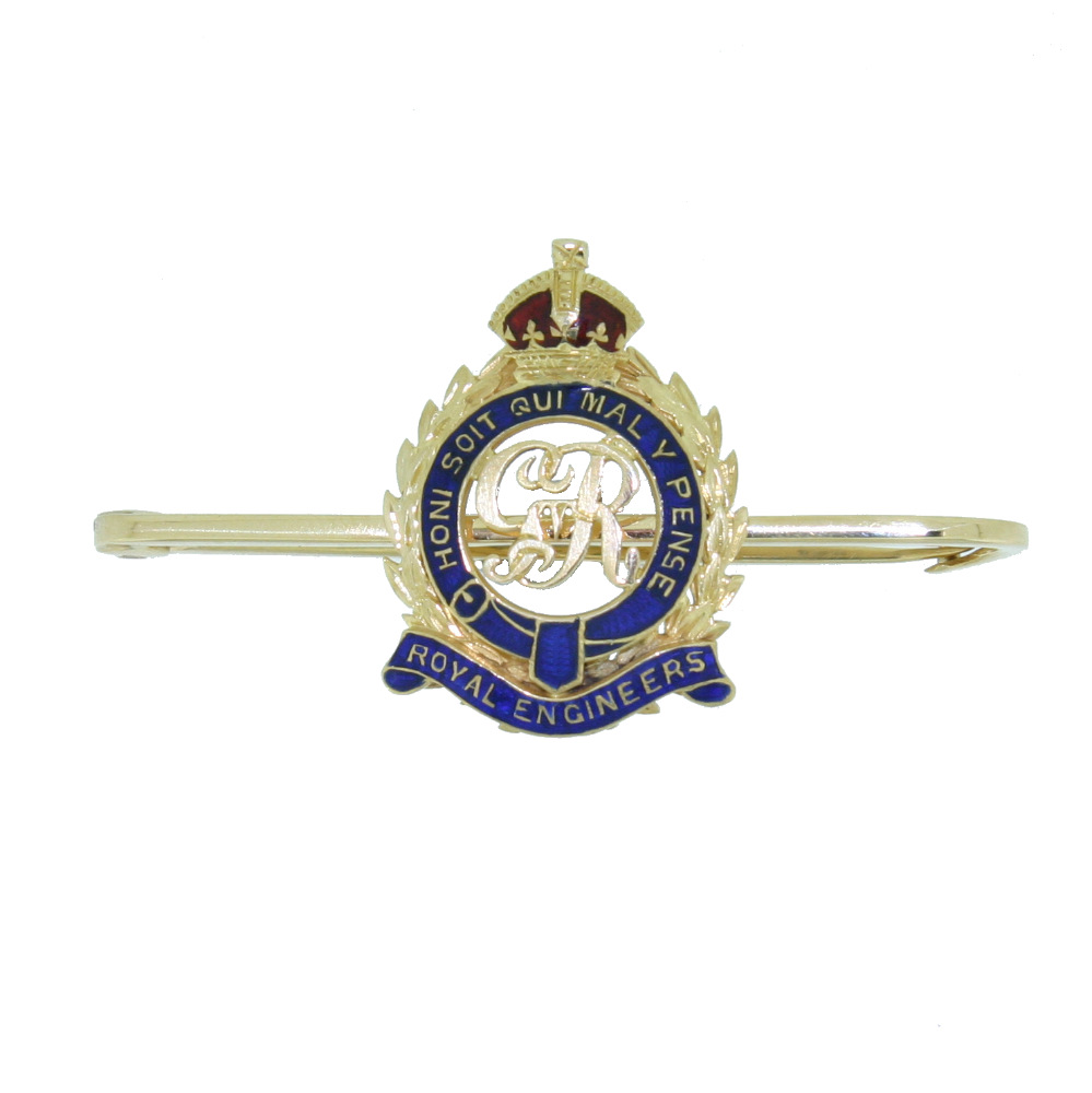 Royal Engineers Regimental Bar Brooch, 15ct gold and enamel