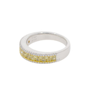 N60.4 Yellow diamond and white diamond three row eternity ring side 2