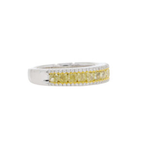 N60.4 Yellow diamond and white diamond three row eternity ring side