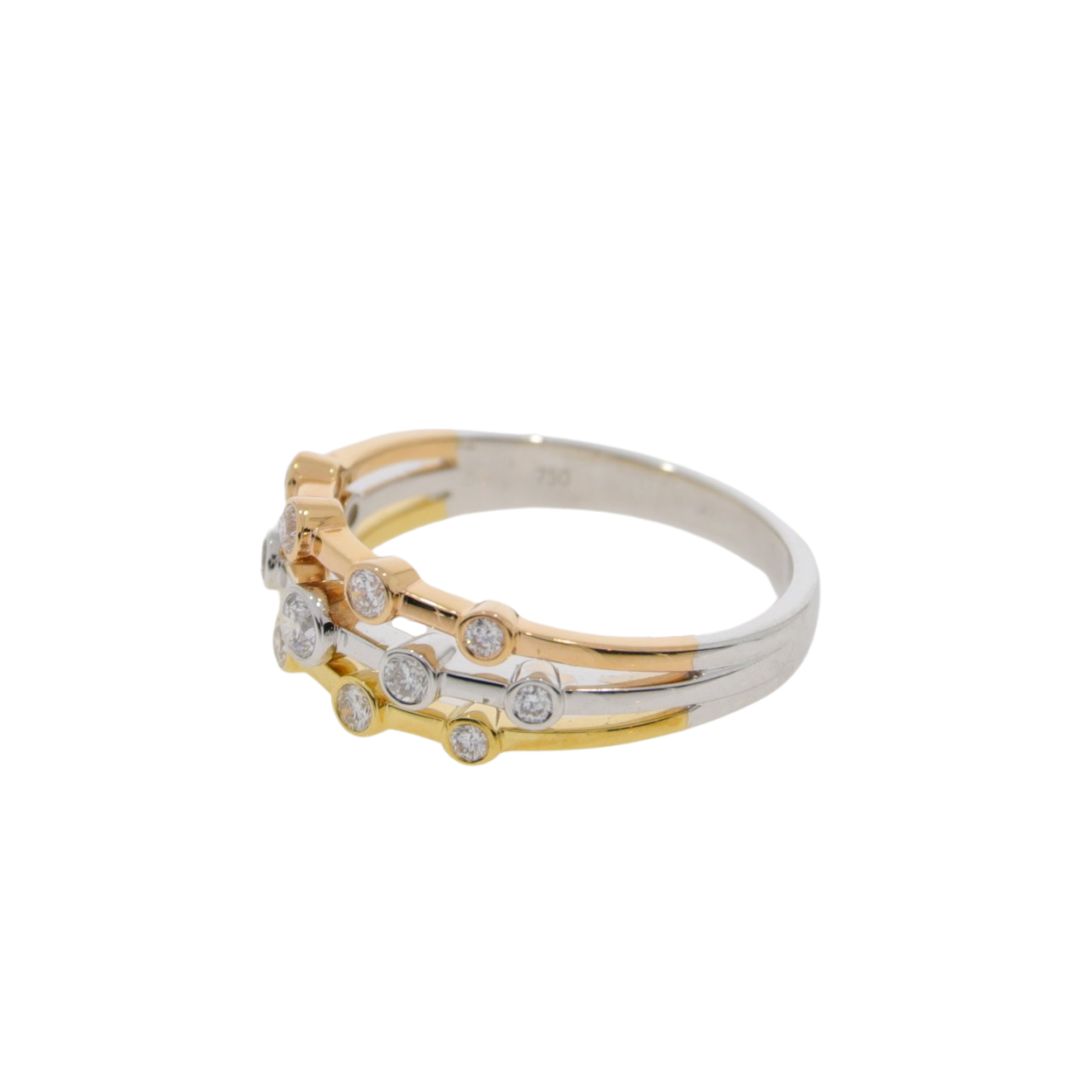 S60.4 Diamond three row 3 colour gold ring side 2