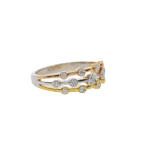 S60.4 Diamond three row 3 colour gold ring side