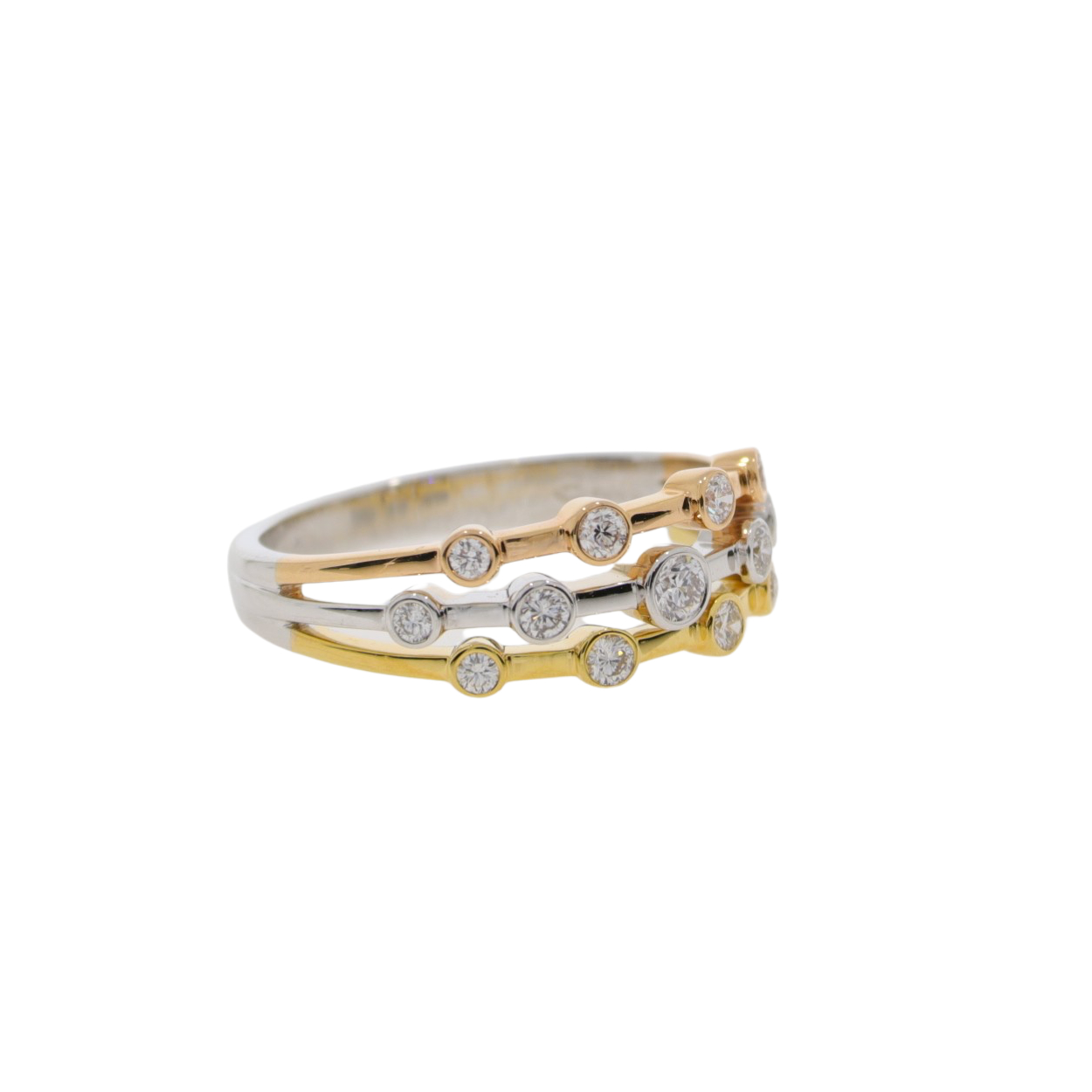 S60.4 Diamond three row 3 colour gold ring side