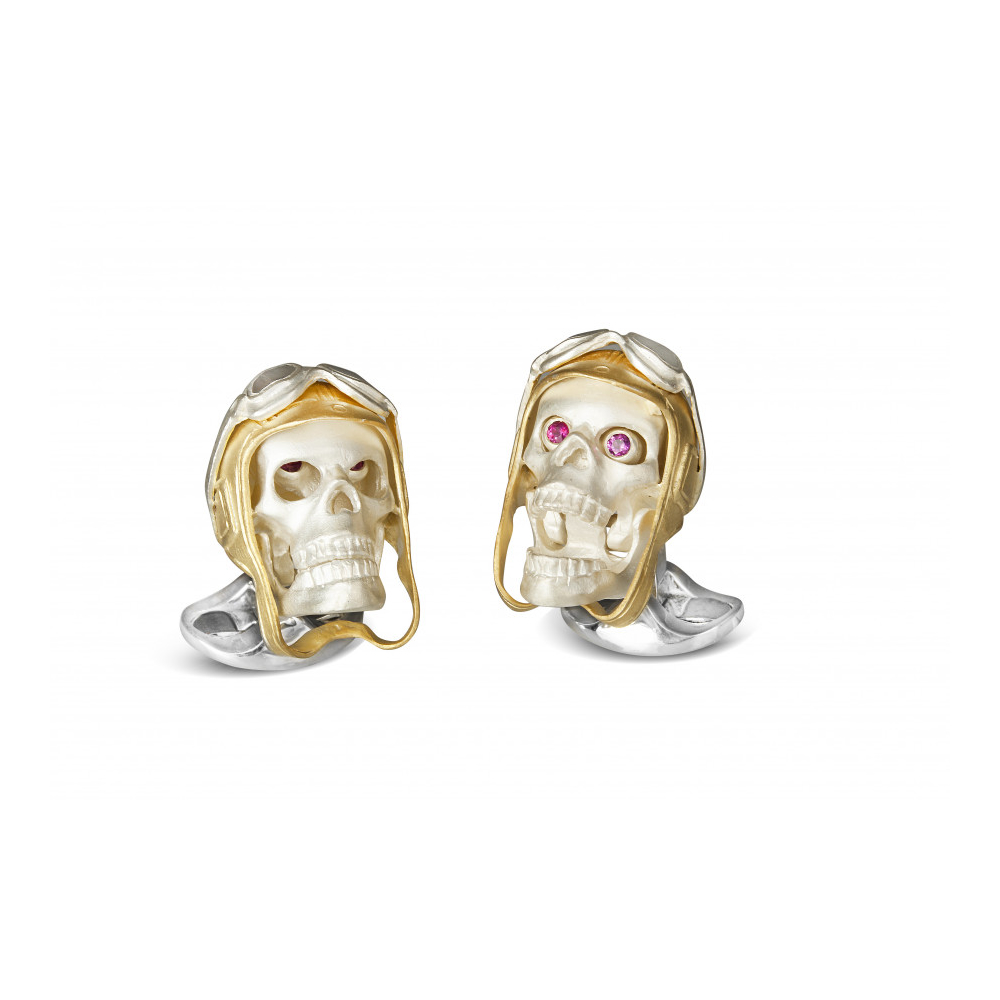 Sterling Silver and enamel Deakin & Francis Skull Aviator Cufflinks