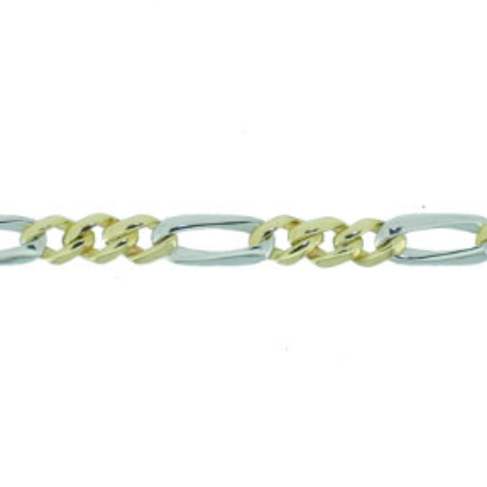 9ct Yellow and White gold Figaro link bracelet