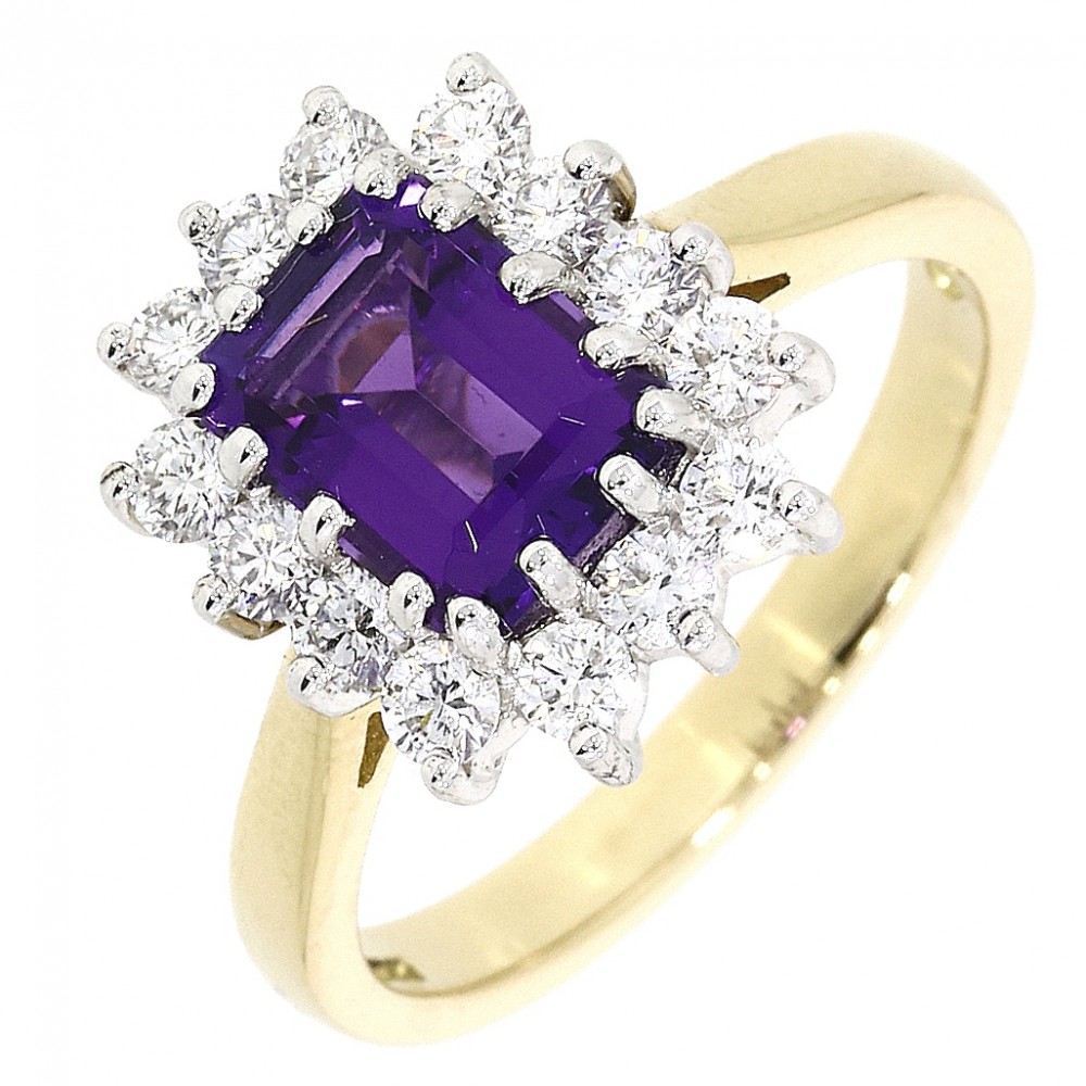 Amethyst and Diamond oblong cluster ring, 18ct gold mount