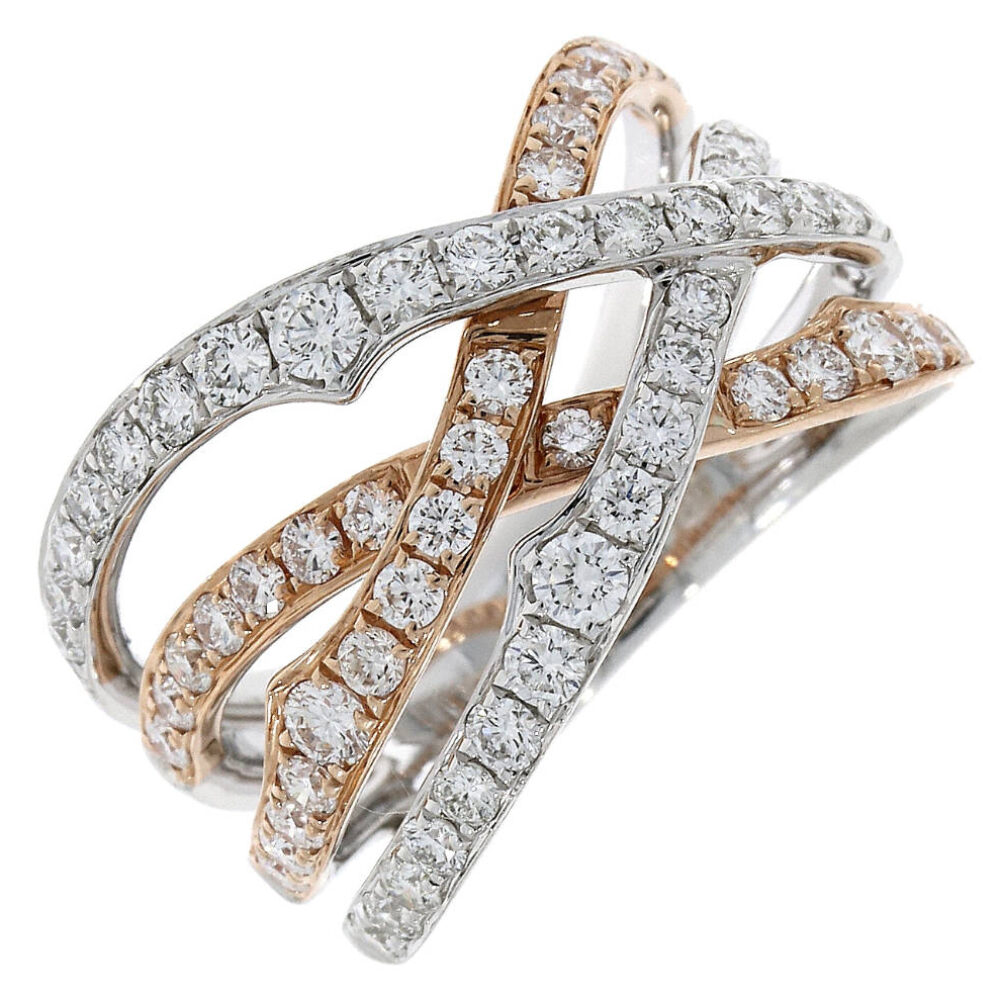 Diamond 4 row fancy cross-over dress ring, 18ct white and rose gold mount