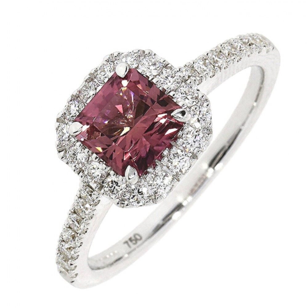 Pink Tourmaline and Diamond Halo cluster ring, 18ct white gold mount