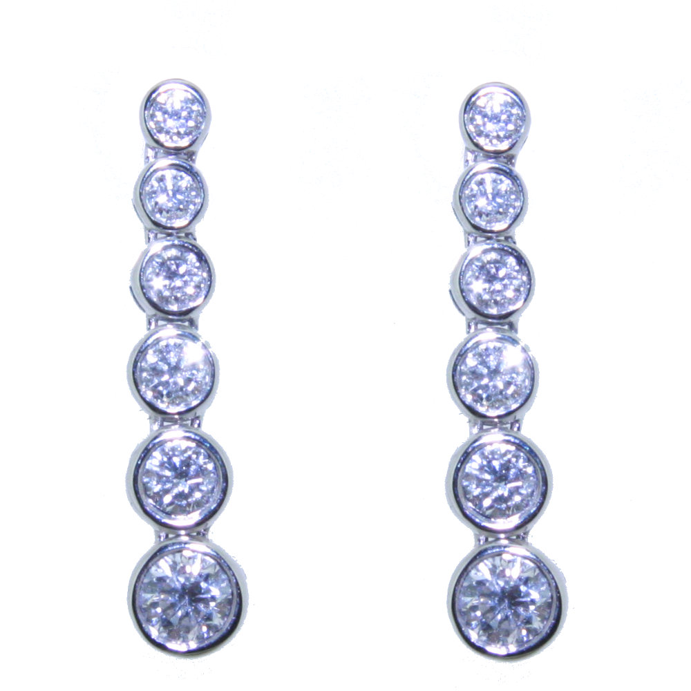 Diamond 6 stone drop earrings, 18ct white gold rub over mounts