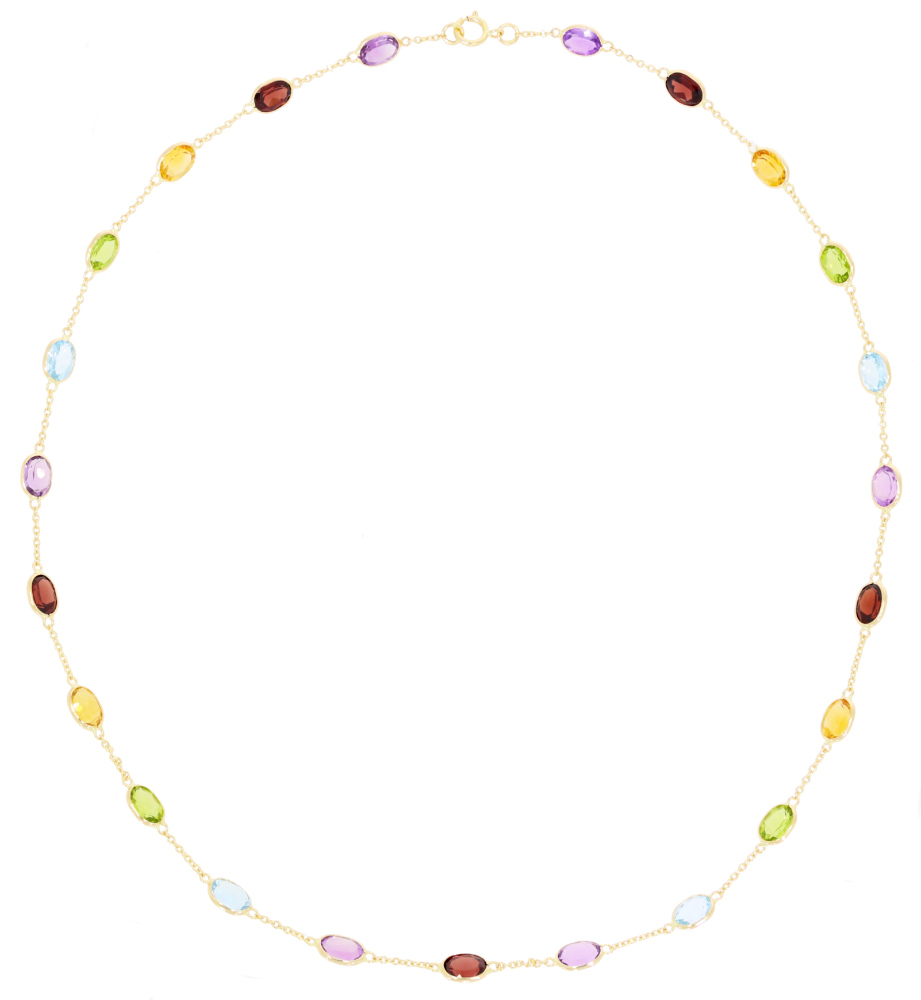 Multi Gemstone and 18ct yellow gold link necklace