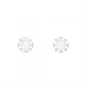 R444.2 Cultured pearl and diamond cluster earrings