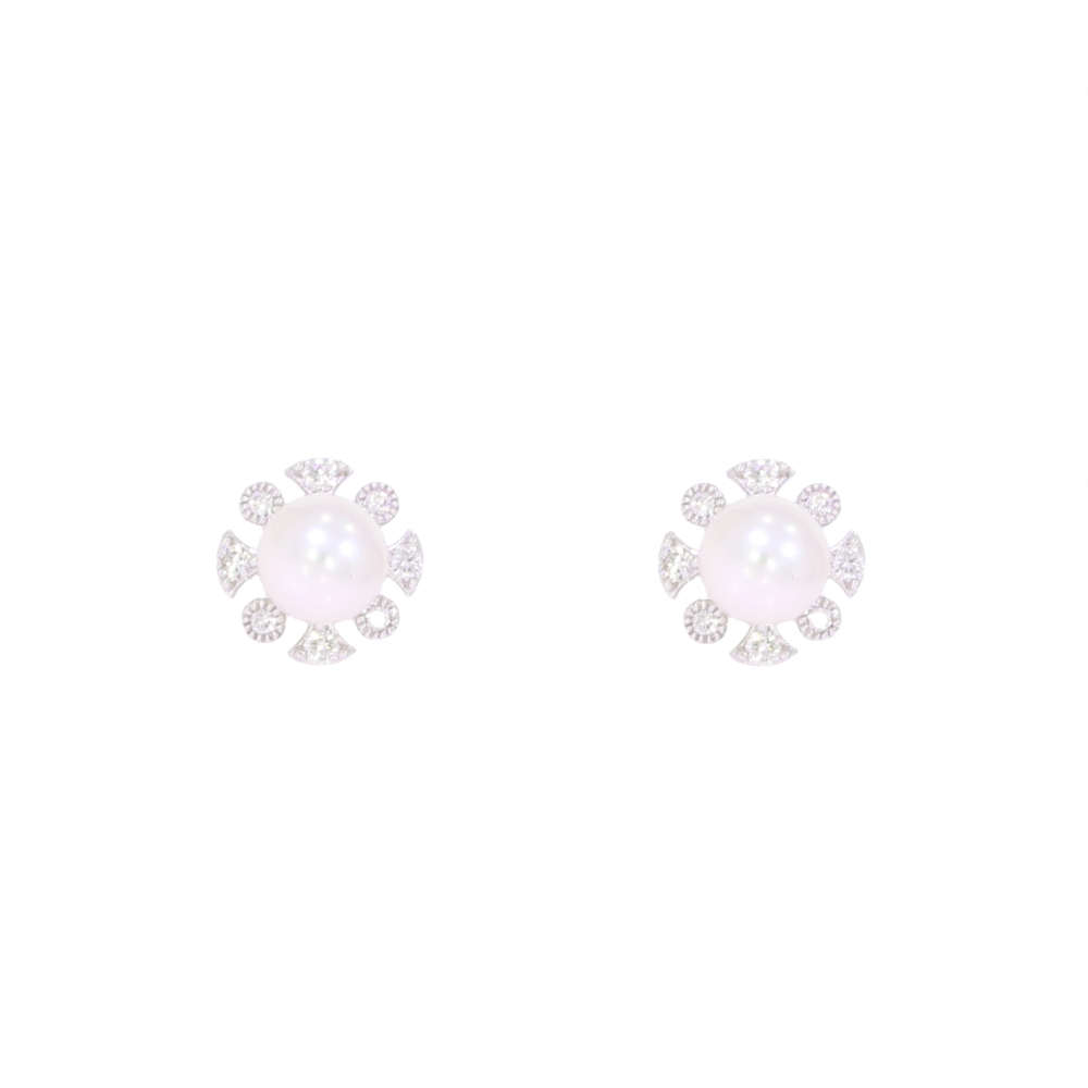 Akoya Cultured pearl and diamond cluster earrings, 18ct white gold mounts