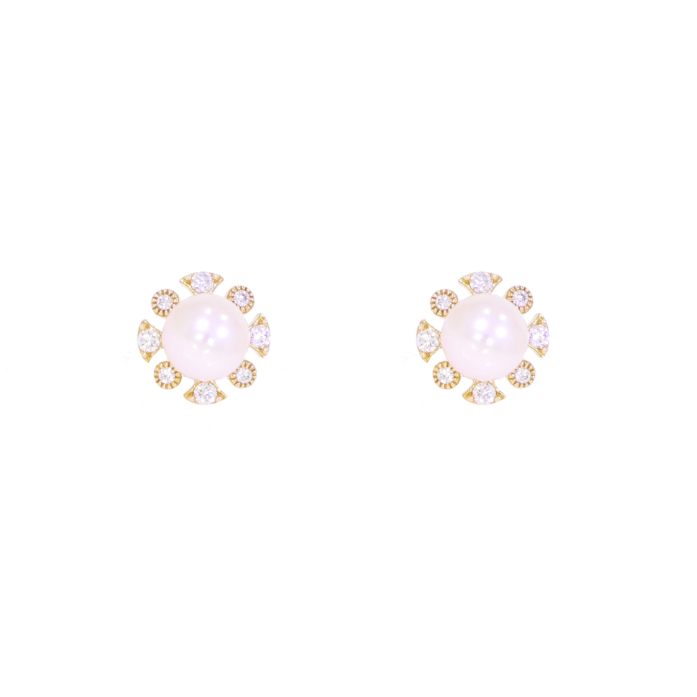 Akoya Cultured pearl and diamond cluster earrings, 18ct yellow gold mounts