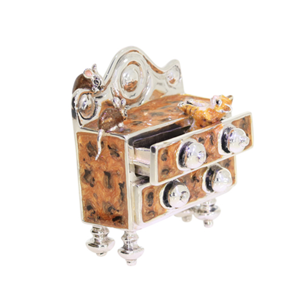 Saturno Sterling Silver and enamel Cat and mice on Dresser Ornament