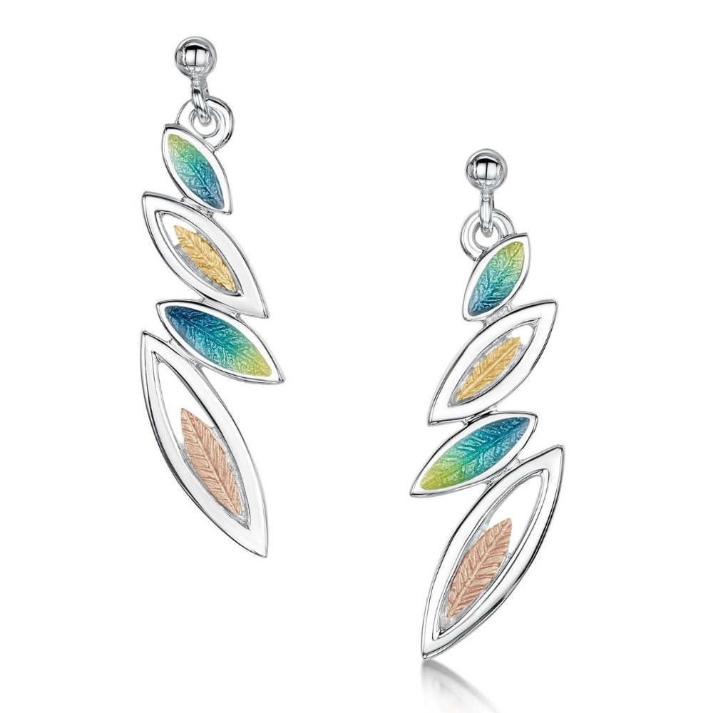 Sheila Fleet Sterling Silver, Enamel & 9ct gold Seasons Drop Earrings