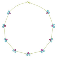 Multi-gem and 18ct yellow gold link necklace