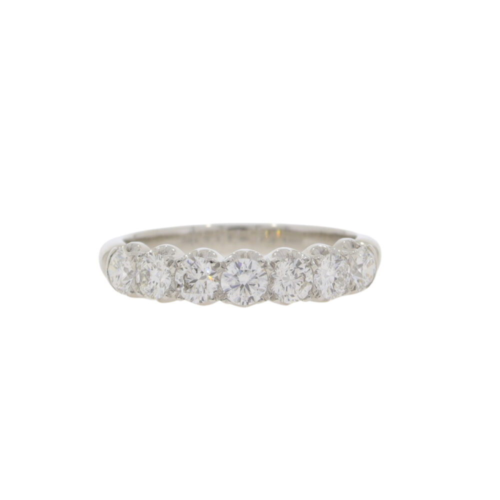 Diamond seven stone half eternity ring 1.29cts, platinum settings and shank