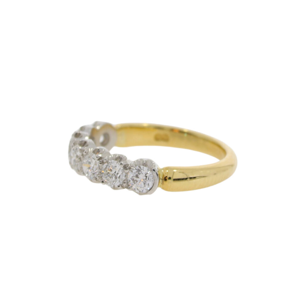 Diamond seven stone half eternity ring 1.26cts, platinum settings and 18ct yellow gold shank