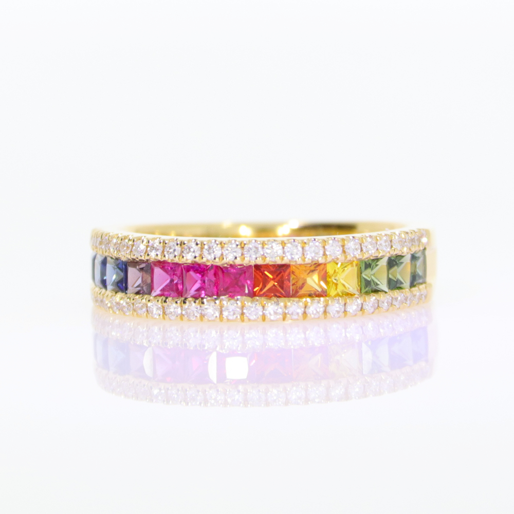 Multi-Coloured Sapphire and diamond dress ring, 18ct yellow gold mount