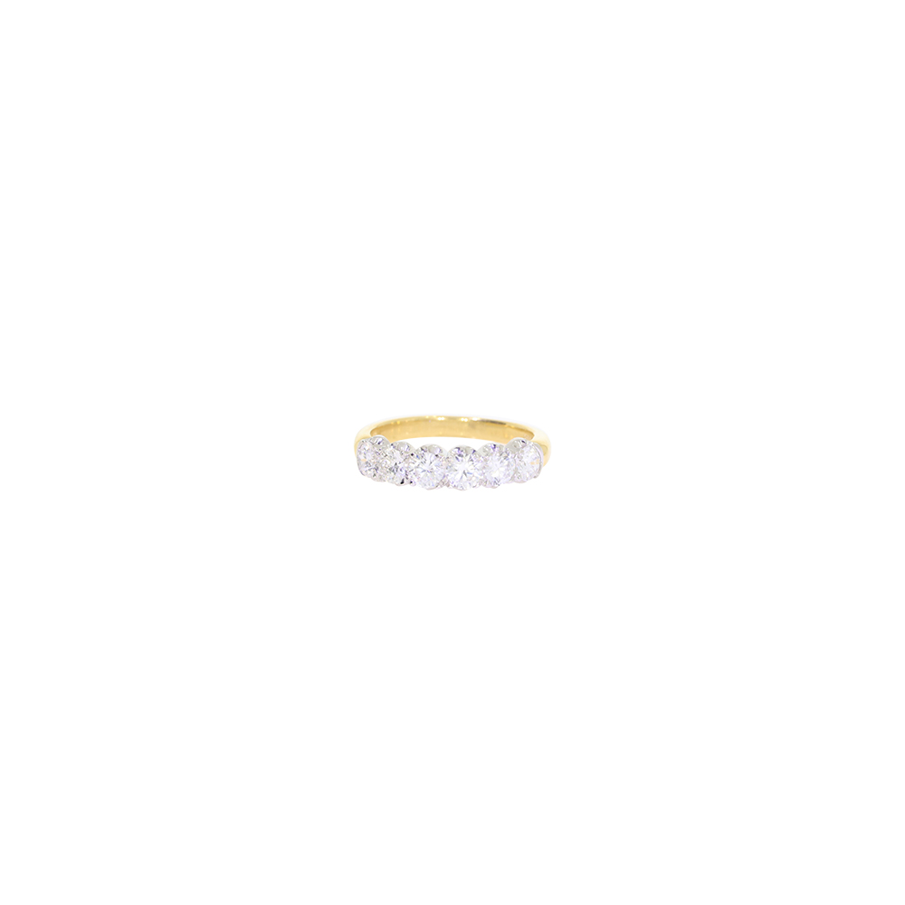 Diamond six stone half eternity ring 1.08cts, platinum settings and 18ct yellow gold shank
