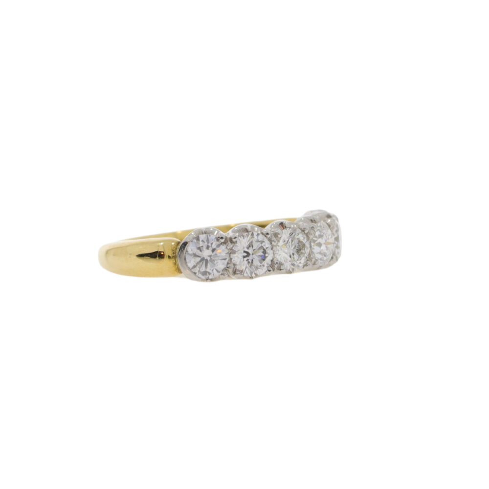 Diamond six stone half eternity ring 1.10cts, platinum settings and 18ct yellow gold shank
