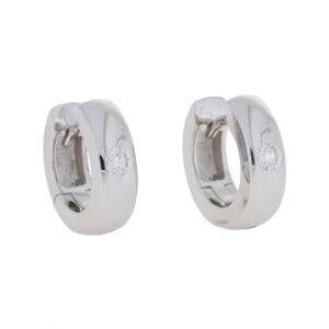 14ct white gold and single diamond hoop earrings