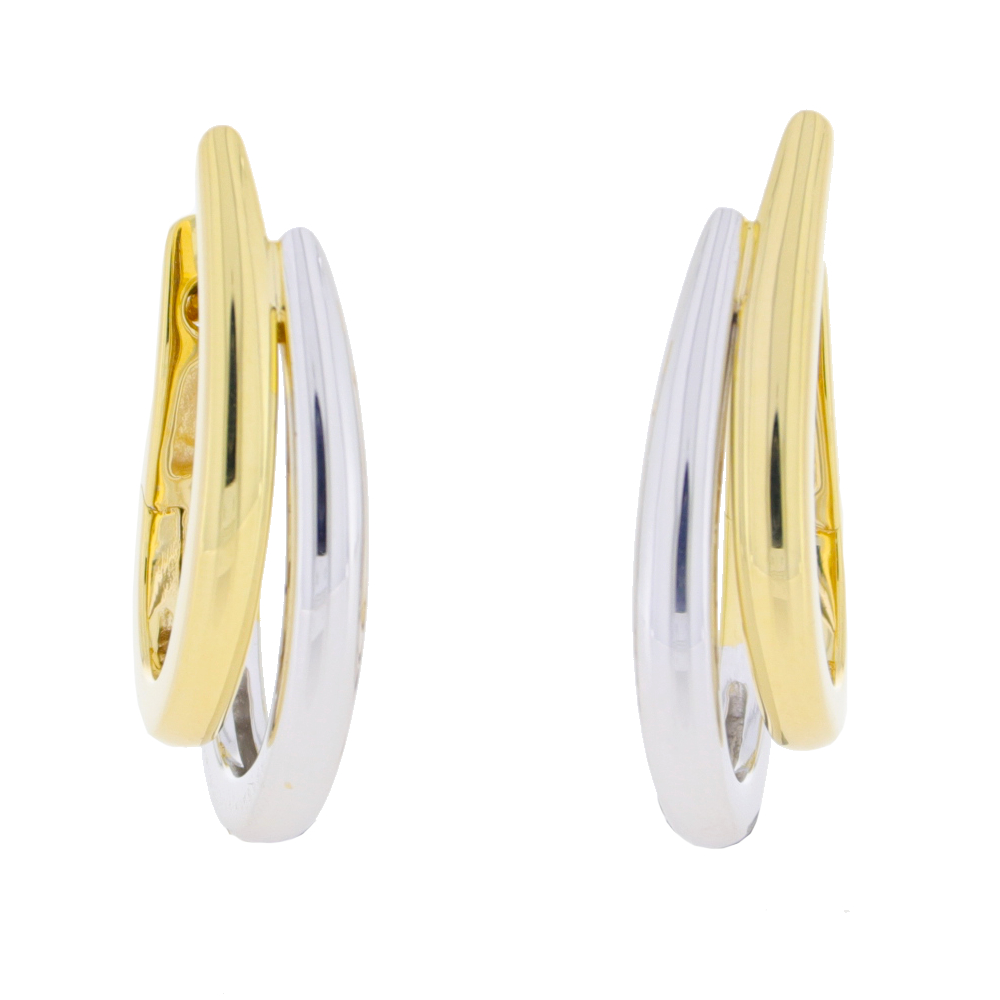 9ct white and yellow gold two row hoop earrings