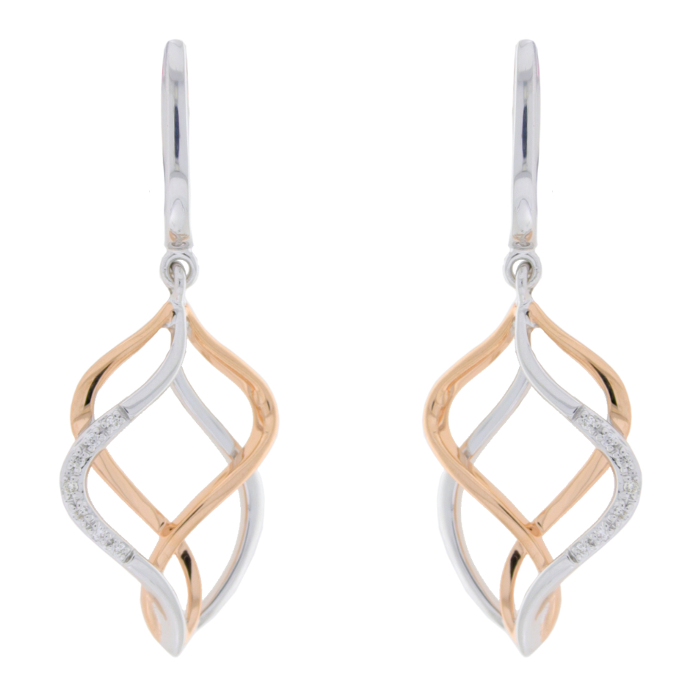 Diamond set 9ct White and rose gold long drop earrings