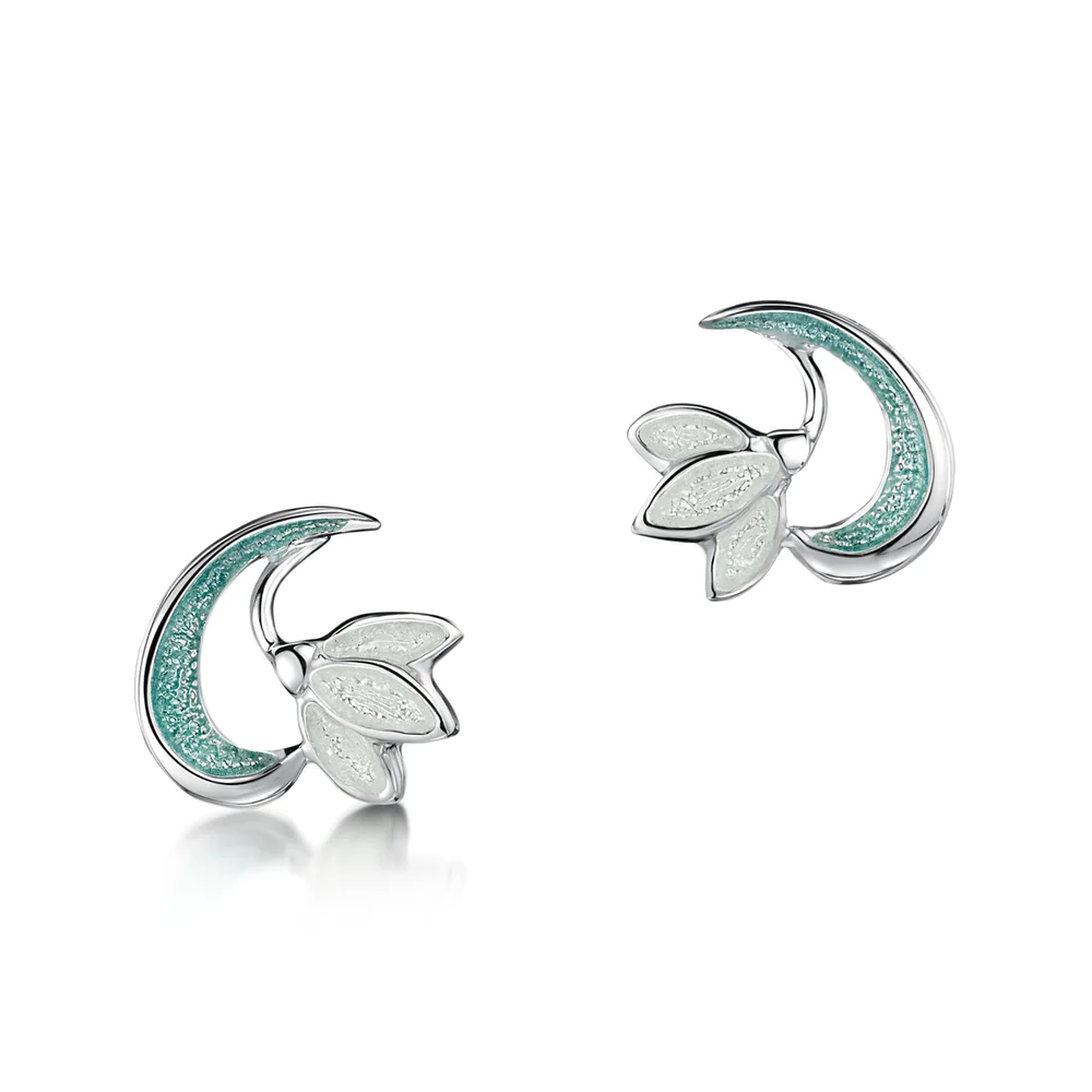 Sheila Fleet Sterling Silver and Enamel Snowdrop Earrings