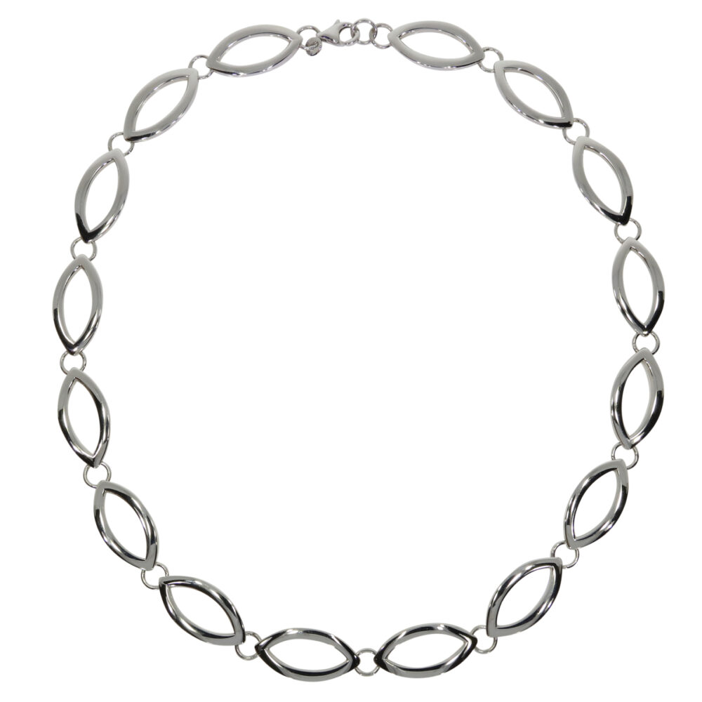 Sterling silver ‘marquise and circle’ link necklace 16″