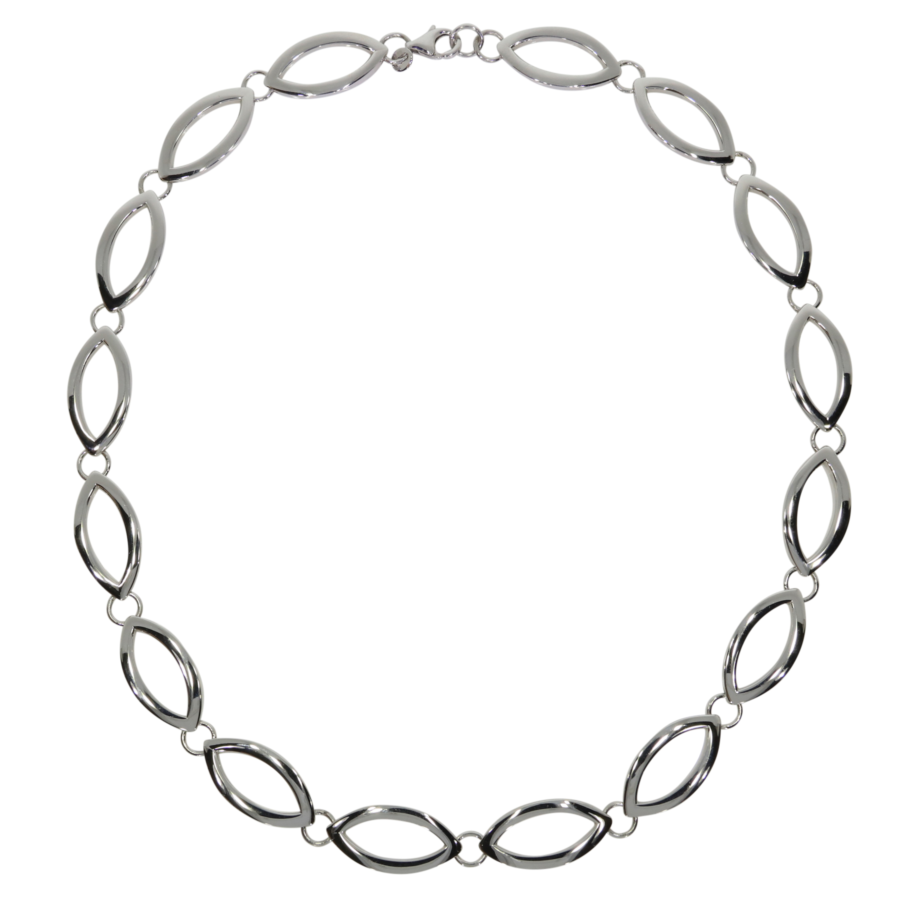 Sterling silver 'marquise and circle' link necklace 16"